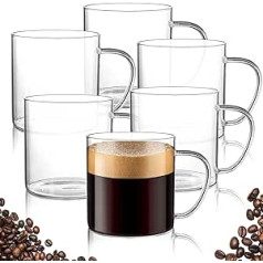 ZOOFOX 6 stikla kafijas krūzes komplekts 400 ml lielas, platas mutes dzeršanas glāzes ar ērtu satvērienu Svinu nesaturošas kafijas krūzes latte, kapučīno, espresso, karstajiem dzērieniem un tējai, sulai, mājai un kafejnīcai