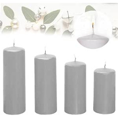 Candelo Set of 4 Pillar Candles Christmas Ambience Candles – Grey – 12/14/16/18 cm – Advent Candle Christmas Decoration – Christmas Candles Advent Wreath