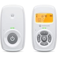 Motorola Baby AM24 / MBP24 bērnu monitora audio — digitālais bērnu monitors ar DECT tehnoloģiju audio uzraudzībai — istabas temperatūras displejs — augstas jutības mikrofons ar divvirzienu sarunu funkciju — balts