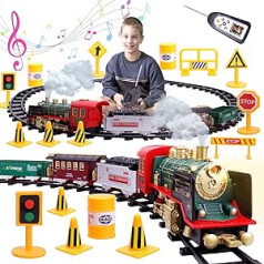 FORMIZON Electric Train Set for Children, Railway Rail Train Set, Remote Control Steam Train Toy with Steam, Sounds and Lights, Creative Toy for Children from 6 7 8 10 12+ Years