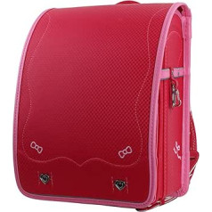 Schultasche, Randoseru Ransel Leichter Rucksack aus PU-Leder, japanische Box-Schultasche mit automatischem Verschluss, für Schüler, Mädchen, Jungen, Rot, 34 * 26 * 19 cm
