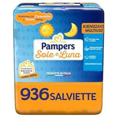 Pampers Sun and Moon tīrīšanas salvetes, ar kumelīšu aromātu un jaunu dizainu, 936 salvetes