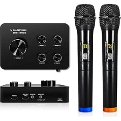 Sound Town bezvadu mikrofona karaoke miksera sistēma, atbalsta HDMI ARC, optisko (Toslink), Smart TV, Media Box, datoru, Bluetooth, Soundbar, uztvērēju, AUX (SWM15-PROS)