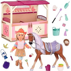 Glitter Girls Horse Stable with Cowgirl Floe, Horse and Accessories - Doll Accessories for 36 cm Dolls with Bridle, Saddle, Barn - Dollhouse Accessories, Toy for Children from 3 Years