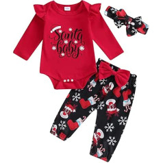 Säuglings Jungen Mädchen Weihnachtskleidung Set Langarm Santa Claus Frohe Weihnachten Drucken Strampler Lange Hosen mit Hut Baby Weihnachtsfeier Bekleidungsset