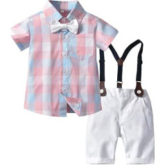 0 to 5 Years Fashion Kids Bodysuits for Toddler Baby Boys Gentleman Bow Tie Plaid T-Shirt Tops+Shorts Overalls Outfits