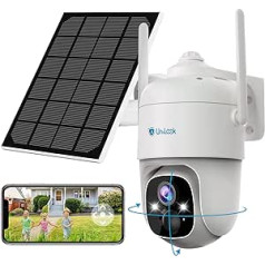 Unilook 2K Outdoor Surveillance Camera Battery with Solar Panel, 100% Wireless PTZ WLAN IP Camera Outdoor, 355°/90° Swivel, Coloured Night Vision with Spotlight, 2-Way Audio, SD/Cloud Storage, IP66