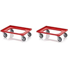 2 x Transport Rollers Red with Rubber Wheels for 60 x 40 Euro Containers Including Free Ruler Set of 2