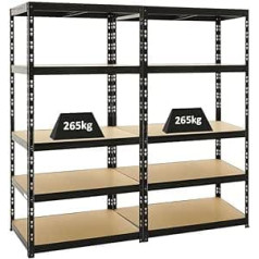 PROREGAL Mega Deal 2 x Lieljaudas plauktu bloks Tiger Black 180 x 90 x 60 cm ar 265 kg Plauktu ietilpība Garāžas plaukti Pagrabā Plaukts Darbnīca Plauktu Uzglabāšanas Plaukts Plauktu bloks Bezskrūvēm