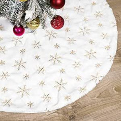 Christmas Tree Skirt Christmas Tree Skirt Round Christmas Tree Blanket Large Fur Christmas Tree Stand Carpet Tree Blanket Christmas Tree Decoration (90 cm, Golden Snowflakes)