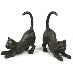 Antique Style Cast Iron Bookends. A Set of 2 Stretching Cats. Ideal for Cat Lovers and Book Lovers. 14cm x 7cm x 7cm