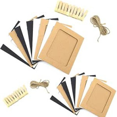 Divehubi 2 Set DIY Karton Bilderrahmen ar Holzklammern und Jute-Schnur Kraftpapier Bilderrahmen Hängendes Papier Bilderrahmen Set für 10,2 cm Fotogrāfijas ar holzklammern und Schnur