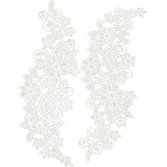 1 Pair Floral Venise Lace Applique Embroidered Guipure Wedding Lace Motif Trim White 30 x 10 cm