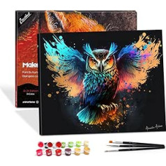 Bougimal Painting by Numbers, DIY Hand Painted Oil Painting, 3 Brushes and Pre-Printed Canvas Oil Painting, Festival Gift, Home Decoration, 40 x 50 cm, Owl-1 (with Frame)