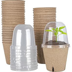 50 Set Torftöpfe mit Luftfeuchtigkeitskuppel Samenstarter biologisch abbaubare Torftöpfe 8,9 cm Pflanztöpfe Runde Sämlinge Pflanztöpfe für Setzlinge Pflanzen Garten Gemüse Blume