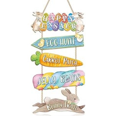 CHDITB Happy Easter Wooden Sign, Cute Rabbit Wooden Hanging Sign, Front Door Decoration, Egg Bunny Chick Wooden Sign, Easter Spring Decoration for Home Kitchen Front Door Farmhouse