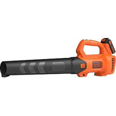 Black+Decker Axial BCBL200L Cordless Leaf Blower (18V, 2.0Ah, High Blow Speed of 145 km/h, Air Volume 577 m³/h, Integrated Leaf Scraper, for Patios, Paths, Gardens, Includes Battery & Charger)