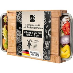 Loco Bird Premium smalcināšanas dēlis ar drupatas paplātēm - 44,8 x 30 x 7 cm - Ideāls sīkrīks virtuvei - Komplekts - Bambusa virtuves dēlis ar 2 nerūsējošā tērauda bļodām