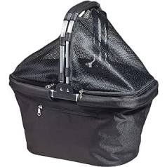 Foldable Shopping Basket Black with Expansion Net and Aluminium Handle Folding Shopping Bag Max 32 Litres Volume