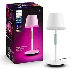 Philips Hue White & Color Ambiance Go pārnēsājama galda lampa, balta, 370 lm, 16 miljoni krāsu, vadāma, izmantojot lietotni un pogu, saderīga ar Amazon Alexa (Echo, Echo Dot)