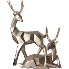 2 x Modern Statue Figure Deer Sculpture Animal Decor, Resin Deer Statue Sculpture Home Desktop Cabinet Ornaments Decoration (Gold)