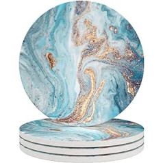 Haocoo Set of 4 Round Drink Coasters - Absorbent Stone Coaster Set with Cork Base and Ceramic Stone, Decorative Coaster for All Types of Cups