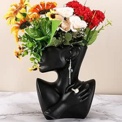 Creativity Vases Decoration, Modern Vase Face Statue Jewellery Stand Flower Pot Art Decoration Home Decoration Flower Vases for Pampas Grass Living Room Bedroom (Black)