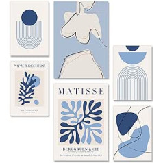AllBlue Matisse sienas mākslas izdruku komplekts pa 6, abstrakti plakāti guļamistabai, gadsimta vidus sienas māksla, minimālisma Boho sienas māksla viesistabai, sienas māksla guļamistabai (4xA4 un 2xA3).
