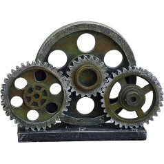 Retro Industrial Steampunk Resin Gear figūras augstums 19,5 cm, zaļa patina, smags dekoratīvā pārsega modelis, dekoratīva ornamenta statuja mājas bāram