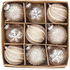 Set of 9 Elegant XXL Christmas Baubles Diameter 8 cm Champagne Colour Christmas Tree Baubles Christmas Decoration Christmas Tree Decoration (Variant 3)