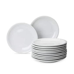 AmazonCommercial 12-Piece Porcelain Dessert Plate Set, 17.78 cm, White