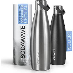 SODAWAVE® nerūsējošā tērauda dzeramā pudele [620 ml] Saderīga ar SodaStream Crystal I dubultsienu termisko nerūsējošā tērauda dzeramo pudeli I 100% noplūdes necaurlaidīga pudele, kas ir ideāli piemērota ceļojumiem (nerūsējošā tēraud