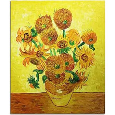 Fokenzary Oil Painting on Canvas Motif Vincent Van Gogh Classic Sunflowers Wall Decoration Framed Ready to Hang 24 x 32 inches