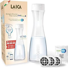 Laica Bk31A Glassmart stikla filtra pudele, iekļauti 3 ātrās diska filtri, 360 litri tūlītēja filtrēta ūdens, balts/dzidrs, 13,8 x 13,8 x 38,8 cm, 1,06 kg