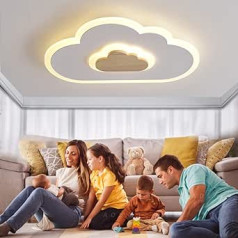 AOEH LED Ceiling Light Bedroom Children's Room Lamp Ceiling Light for Children Clouds Ceiling Light Wood Continuous Dimming with Remote Control with Night Light Function, 40 cm