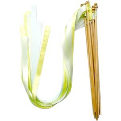 Pack of 50 Silk Wands with Wedding Ribbons and Bells, Silk Fairy Sticks, Lucky Sticks, Wedding Ribbon Stick, Party Favours for Wedding, Christmas, Baby Showers, Birthday Party Decorations, Yellow +