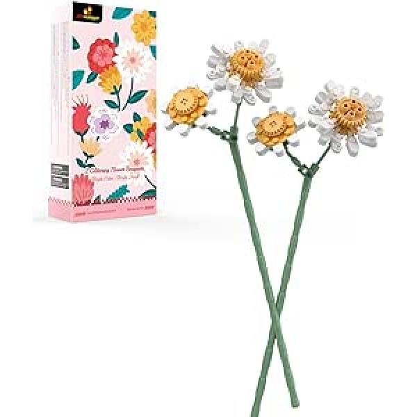 JMBricklayer Bouquet Building Blocks, Flower Sets for Adults, Aesthetic Room Decor, Botanical Collection, Gifts for Women, Mother, Wife, Girlfriend (2 Daisies)