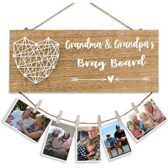 Grandma and Grandpa Brag Board Grandmother Gifts Hanging Photo Grandchildren Picture Holder Wall Decoration Funny Gift for Grandma Grandpa from Granddaughter Grandson (Light Colour)