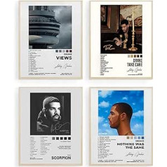 GLRSSN Drake Signed Limited Edition plakātu mūzikas albuma vāka drukas komplekts ar 4 istabu estētisku audekla sienas mākslu meitenēm zēniem pusaudžiem kopmītņu tipa dekors 20,3 x 25 cm bez rāmja, 20 cm x 25 cm (8 collas x 10).