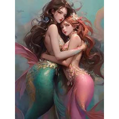 KEEMOSO Paint by Numbers Adult Mermaid Sisters DIY eļļas gleznu kanvas komplekts ar 3 otām un akrila pigmentu sieviešu mājas dekorēšanai bez rāmja 40 x 50 cm