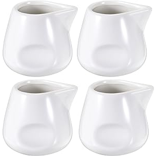 SUMNACON Mini pirkstu nospiedumu krūze, porcelāns, 4,5 unces, balta, maza keramikas krūze, piena krūzes komplekts, kafijas tējas krūzes trauks, mājsaimniecības pasniegšanas krūze mērces pagatavošanai, salāti, piens, 4 iepakojums