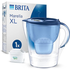 BRITA Marella XL ūdens filtra krūze, zila (3,5 l) ar 1x Maxtra Pro universālā kārtridžu – filtrs, kas samazina kaļķakmens, hlora, svina, vara un garšu traucējošu vielu daudzumu ūdenī