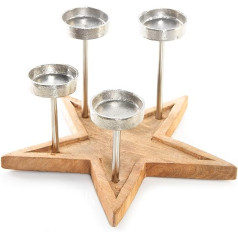 Logbuch-Verlag Candle Holder Frame for 4 Candles - Decorative Star Christmas Made of Wood and Metal - Advent Wreath Candle Holder