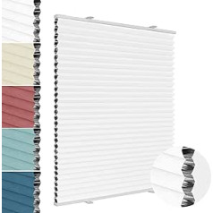 Allesin Honeycomb Pleated Blind, No Drilling, Blackout Thermal Double Pleat, Klemmfix Two-Tone, White/White, 40 x 120 cm, 100% Opaque, Sun Protection and Sound Protection, Pleated Blind for Windows