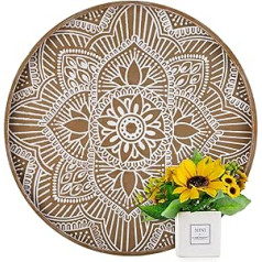 Hanobe Wooden Tray Decorative Tray Round: Vintage Decorative Tray Brown 45 cm Rustic Serving Tray Wood Small Round Candle Tray Shabby Chic Small Candle Tray Round for Tea Light Kitchen Table