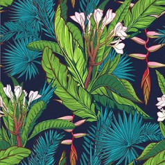 Ziedu polsterējuma audums krēsliem, ziedu palmu lapas āra audums no The Yard Green Tropical Botāniskais dekoratīvais audums polsterēšanai un DIY projektiem, 92 x 150 cm, zils