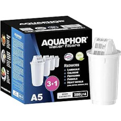 AQUAPHOR filtra kasetne A5 Pack 3+1 I Filtri kaļķakmens un hloru, kā arī smagos metālus un citas vielas I 350 L dzidrs ūdens I ar AQUALEN tehnoloģiju I labākam ēdienam un dzērieniem I aizsargā