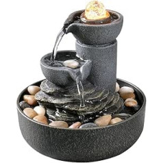 Evisso 21098 Indoor Fountain, 2-Level Water Fountain, Meditation, Decorative Waterfall Fountain with LED/Cobblestone/Glass Roller Ball, Soothing Sounds for Office and Home