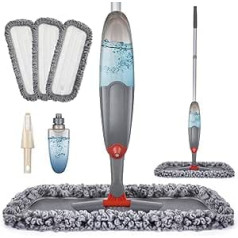 Domi-patrol izsmidzināmais mops, grīdas mops, ar 3 mazgājamām mikrošķiedras lupatām, izsmidzināms mops ātrai tīrīšanai, ar 435 ml uzpildāmu ūdens tvertni, pelēks