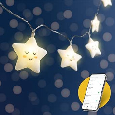 CozyHome Star Fairy Lights bērnu istabas dekorēšana — tālvadības pults, izmantojot lietotni un 20 LED zvaigznes I 5 m Akumulators I Bērnu pasaku gaismas Bērnu pasaku gaismas meiteņu pasaku gaismas silta gaismas mājas gulta